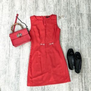 Red Sleeveless Dress with Faux Waist Belt